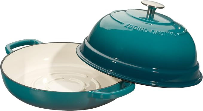 EDGING CASTING Enameled Cast Iron Dutch Oven Pot with Lid, Round Bread Oven for Homemade Sourdough Bread Baking, 6 Quart, Darkcyan