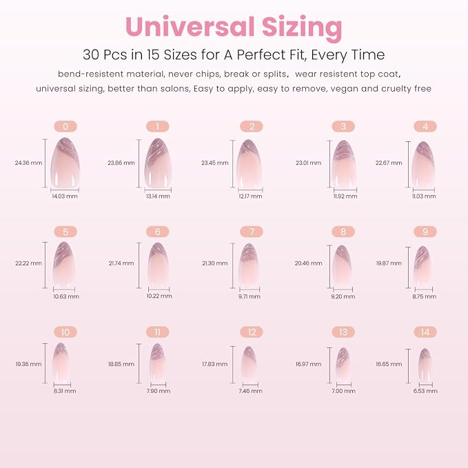 Nail Reformation Press On Nails, Lavender Silk | Medium Almond Fake Nails | with Natural Nude Base & Shimmer Wavy French Tip, Reusable Stick On Nails Kit - 30 Pcs in 15 Sizes, Manicure Gifts for Women