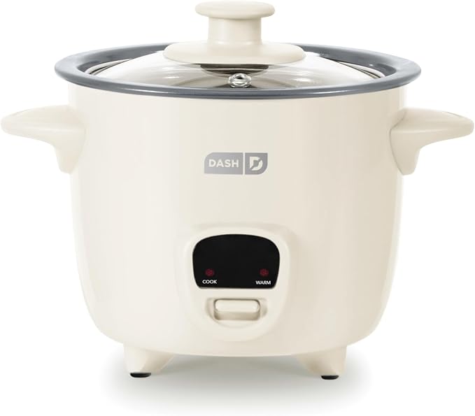 Dash Mini Rice Cooker, 2-Cup Removable Ceramic Nonstick Pot, Cream | Small Rice Cooker, Rice Maker for One, Keep Warm Function, Cooks Oatmeal, Quinoa & Grains