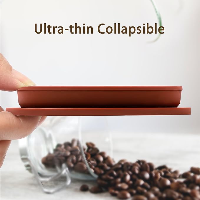 Collapsible Paperless Pour Over Coffee Dripper with Reusable Stainless Steel Coffee Filter, Single Cup Travel Pour Over Coffee Maker Camping, Portable Silicone Drip Coffee Maker Pour Over Brown