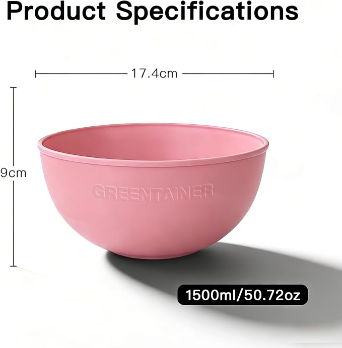 Greentainer 50 Oz Unbreakable Cereal Bowls Set of 4, Microwave and Dishwasher Safe, Reusable Plastic Soup Bowl for Salad, Oatmeal, Rice, Fruit, Snacks, BPA-Free (Pink)