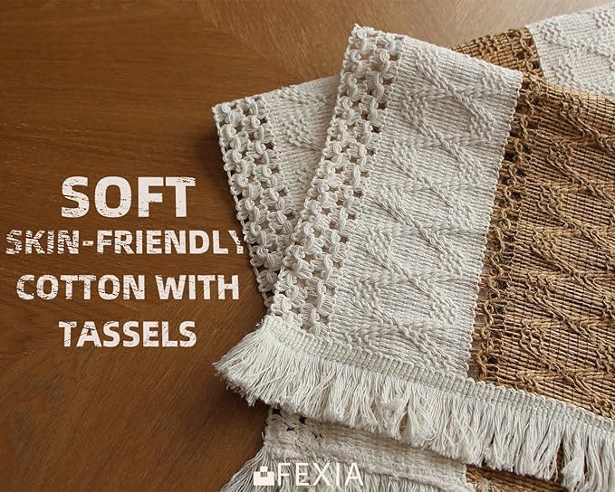 Boho Placemats Set of 6, Macrame Table Mats Farmhouse Dining Decor | 12x20" Woven Burlap Place Mat with Tassel for Kitchen and Dining Table Centerpiece Home Decorations Rustic Boho Kitchen Decor