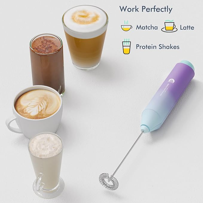 Powerful Milk Frother Handheld Foam Maker, Mini Whisk Drink Mixer for Coffee, Cappuccino, Latte, Matcha, Hot Chocolate, No Stand, North Light