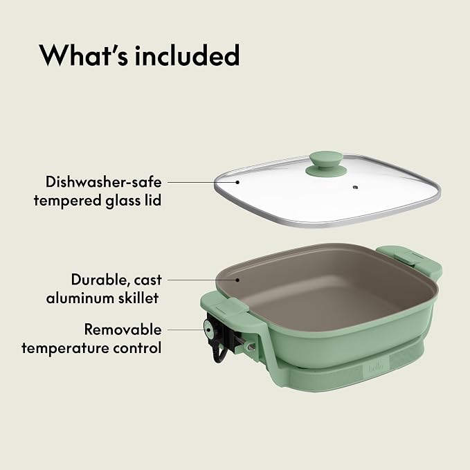 bella Fits-Anywhere™ SAUTE Make & Take Skillet, Non-Toxic Ceramic, Seaglass
