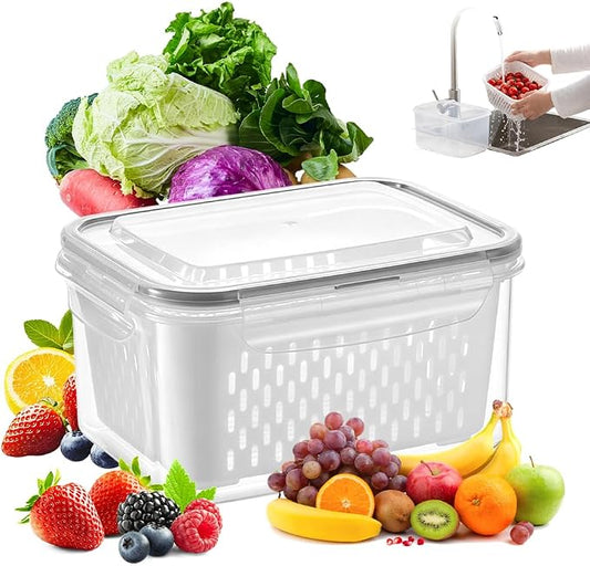 Fruit Storage Containers for Fridge, 2026 New Airtight Produce Storage Containers with Lids, Stackable Refrigerator Organizer Bins for Berries, Vegetables, Lettuce, Grapes (Gray, Small)