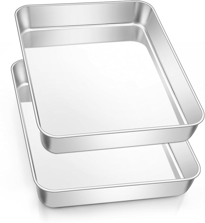 Leonyo 10.5"x8"x2" Rectangular Cake Pan for Baking, Stainless Steel Sheet | For Toaster Oven, Focaccia, Fish, Chicken, Casserole Dish, Oven Safe