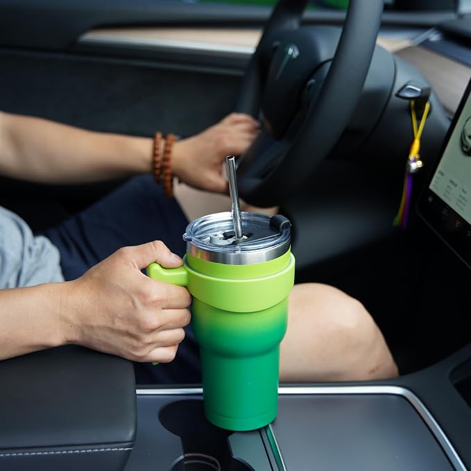 BJPKPK 40 oz Tumbler with Handle & Straw, Insulated Stainless Steel Mug | Double Wall Vacuum, Keeps Hot/Cold, Thermal Cup, BPA Free, Dishwasher Safe, Cupholder Fit, Coffee & Travel, Bamboo Grove