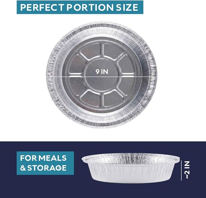 The Name 9" Round 50 Pack Aluminum Foil Pans Disposable Pie Tins, Mini Pans, Tart Baking Trays, Oven/Freezer Safe, Perfect for Apple Pie, Pumpkin Pie, Quiche, Pot Pie, Cobbler, Catering & Food Service