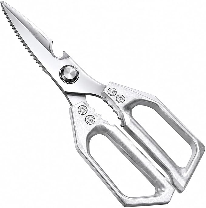 Kitchen Scissors Heavy Duty, Multi-Purpose Kitchen Shears, Dishwasher Safe Food Scissors for Chicken, Poultry, Fish, Meat & Herbs, Stainless Steel Kitchen Shears with Non-Slip Grip - Silver