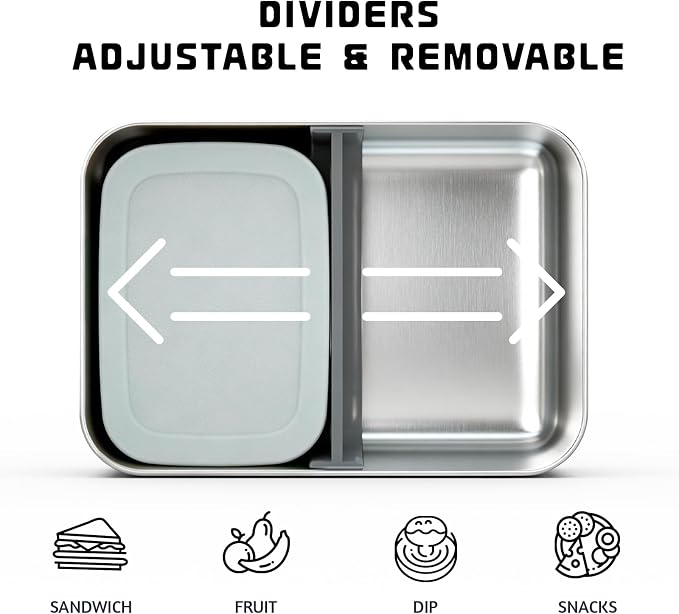 Stainless Steel Bento Box, 33oz Leak-proof Metal Lunch Box Container with Silicone Lid, Microwave-Safe, with Divider, Lunch Food Meal Prep Snack Container for School Work