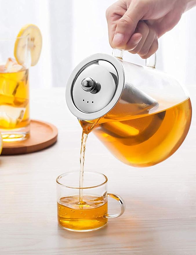 TMOST Glass Teapot with Infuser Tea Pot 1300ml/43oz Tea Kettle Stovetop Safe Blooming and Loose Leaf Tea Maker Set (43oz/ 1300ml)