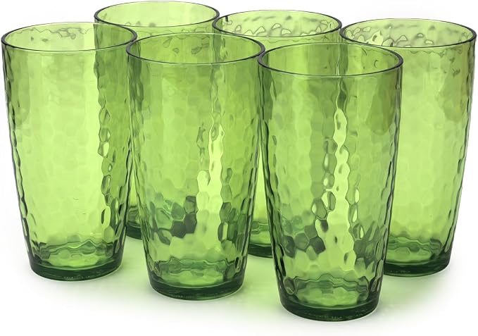 Yalin 20 Ounce Acrylic Drinking Glasses, Reusable Plastic Tumbler, Stackable, BPA-Free, Shatter Proof, Dishwasher Safe, Set of 6 Cups (Green)