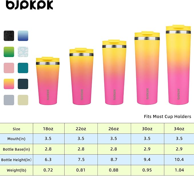 BJPKPK 30 oz Coffee Tumbler with Straw, Insulated Stainless Steel Cup | Double Wall Vacuum, Leak Proof Lid, Keeps Hot/Cold/Iced, BPA Free, Dishwasher Safe, Travel & Outdoor, Pink Yellow Rose