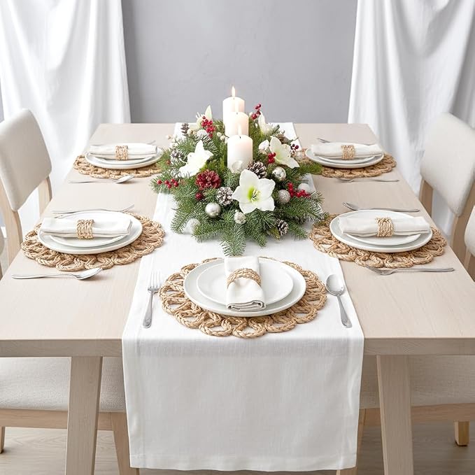13.8" Corn Husk Woven Round Placemats Set of 4 - Wicker Boho Farmhouse Placemats - Rattan Table Mats Like Water Hyacinth for Dining Table, Wedding, Home, Christmas, Party