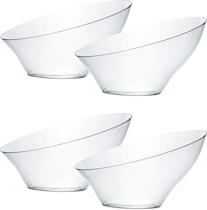 PLASTICPRO Disposable Angled Plastic Bowls Round Small Serving Bowl, Elegant for Party's, Snack, or Salad Bowl, Clear Pack of 8