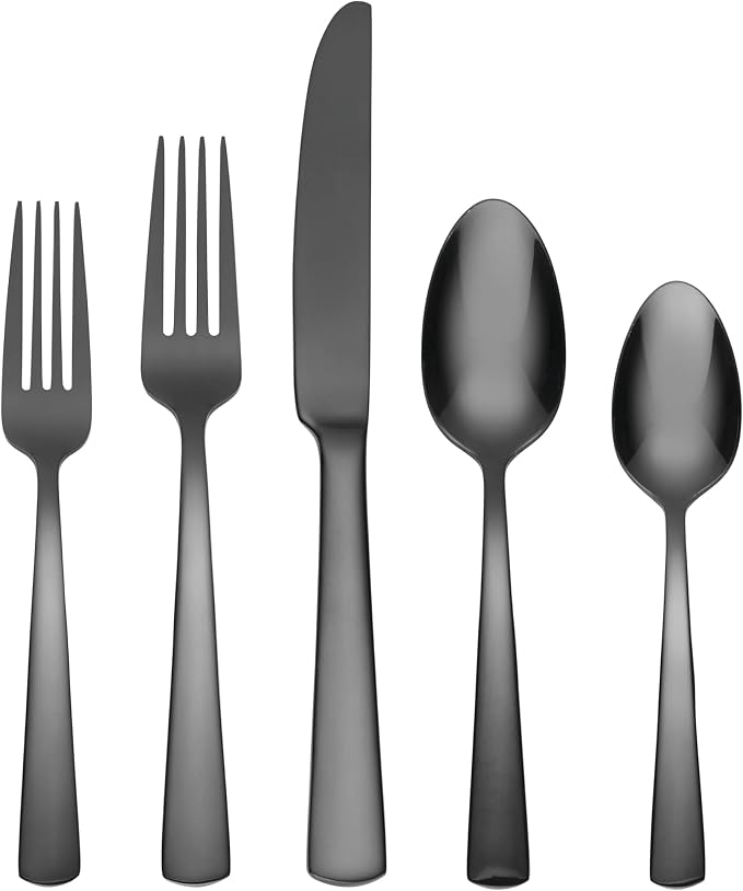 Oneida Aptitude Midnight Glossy 20-Piece Silverware Set for 4, Flatware | midnight, dishwasher safe | includes knives, forks, and spoons | heavy duty, cutlery set, utensil set