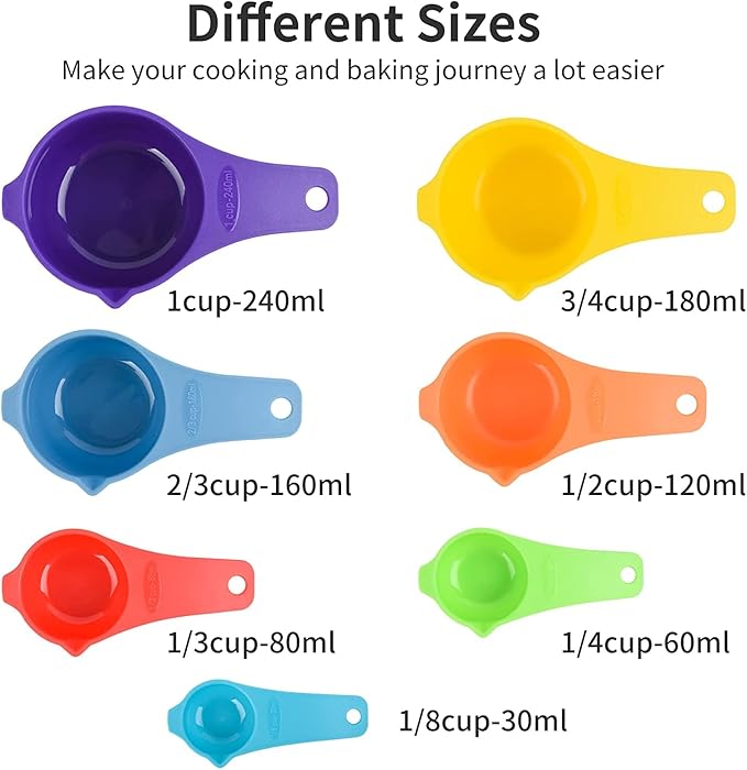 Measuring Cups and Spoons Set, Plastic Measuring Cup Set 15, Mixing Color Dry Measure Cups Spoons, 7 Measuring Cups & 7 Spoons, Kitchen Measure Cup Spoons for Cooking & Baking