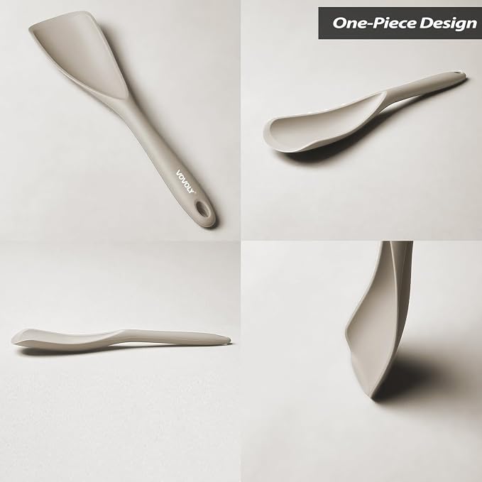 Cooking Spoon for Nonstick Cookwares, VOVOLY Silicone Spoon for Mixing, Scoop, and Scrape,Seamless Design, 12.6'', 2 Pack, Khaki