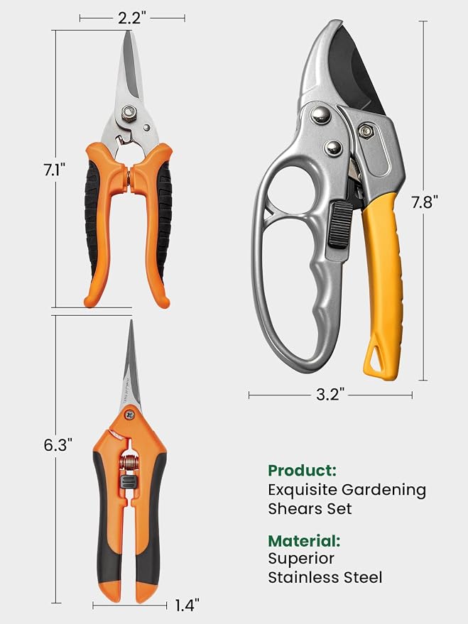 GROWNEER 3 Pack Garden Scissors kit Professional Garden Pruning Shears Stainless Steel Garden Shears Gardening Clippers Flower Plant Scissors Tools Arthritis Weak Hand Pruner Work 3 Times Easier