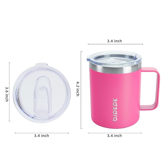 BJPKPK 2PCS Insulated Coffee Mug with Lid, 14oz Stainless Steel Tumbler | Travel Coffee Mug with Handle, Vacuum Insulated Tumbler Cup for Camping, Office, Home, BPA Free Lid, Hot & Cold