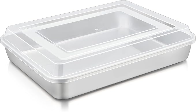 TeamFar Baking Pan with Lid, 12.5"x9.8" Rectangule Cake Pan- 1Pan + 1Lid | Stainless Steel Lasagna Pan with Cover for Cake Brownie Casseroles, Birthday Party Outdoor, Healthy, Oven & Dishwasher Safe