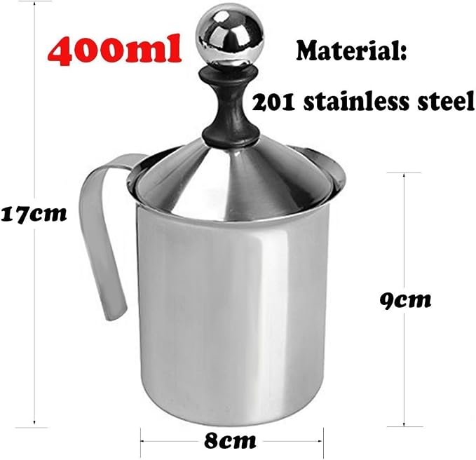 Milk Frother, HomeGoal Stainless Steel Manual Milk Foamer, Handheld Coffee Milk Frothing Pitchers,Manual Operated Milk Foam Maker For Cappuccino Coffee Latte Hot Chocolate(14-Ounce/400ml)