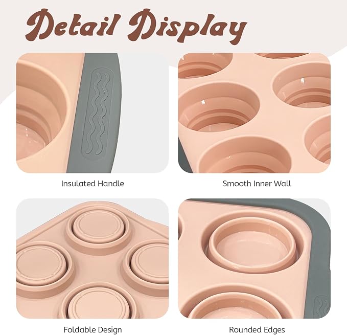 Silicone Muffin Pans for Baking with Metal Frame, 12-Cup Silicone Muffin Pan, BPA-Free Nonstick Coating, Easy Release & Clean, Oven & Dishwasher Safe ,Versatile for Baking, Custards & Cupcakes(Pink)