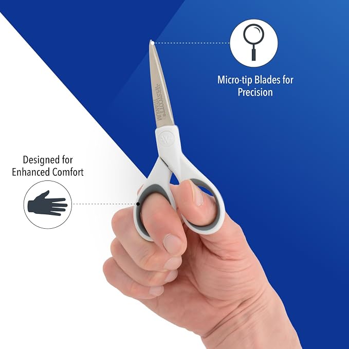 Westcott 5-Inch Micro-Tip Fabric Scissors with Titanium-Bonded Blades - Craft Scissors for Paper and Fabric, Sewing, and More