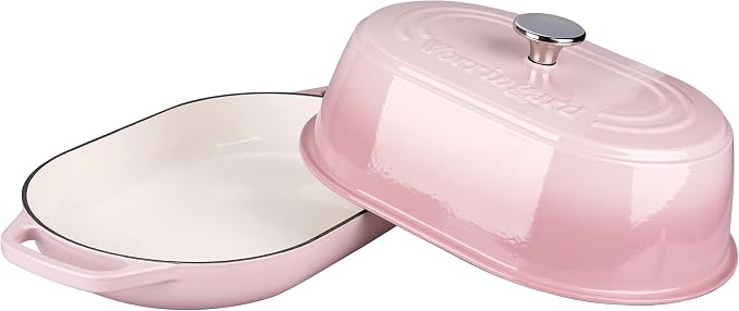 Enameled Cast Iron Dutch Oven Pot with Dome Lid, Oval Bread Oven for Homemade Sourdough Bread Baking, Oven Safe up to 500°F, 6 Quart, Pink