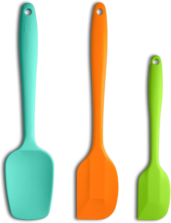 3-Piece Silicone Spatula Set, 600°F Heat Resistant, Multicolored | Stainless Steel Core, Silicone Rubber Spatulas for Nonstick Pans, Spatula, Spoonula and Mini Spatula for Cooking and Baking