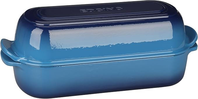 EDGING CASTING Enameled Cast Iron Loaf Pan with Lid, Bread pan, Dutch Oven Bread pan for Homemade Sourdough Bread Baking, 12.5x5.5 inch, 5qt, Lake Blue