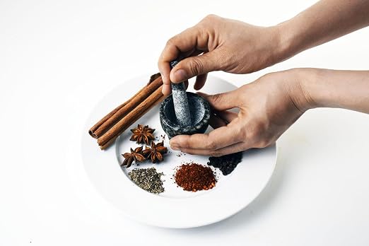 Tiny Granite Mortar and Pestle Set, Miniature Grinder for Herbs, Asian Spices and Seeds for Thai, Chinese, Indian Cuisine Chefs and Home Cooks