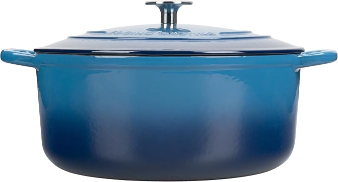EDGING CASTING Enameled Cast Iron Dutch Oven Pot with Lid, 7 Quart, Round Dutch Ovens for Bread Baking, Bread Oven, Oven Safe up to 500°F, Lake Blue