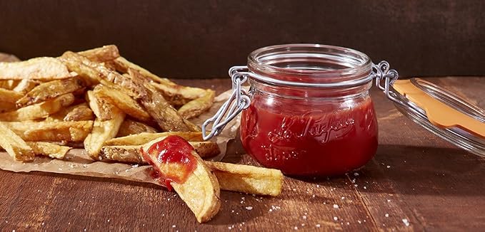 Le Parfait Super Jar 250ml (8oz) Glass Canning Jar, Wire Bail Lid, 6 Pack | Airtight rubber seal for canning, preserving pickles, sauces and whole fruit, fermentation and pantry storage; Made in France