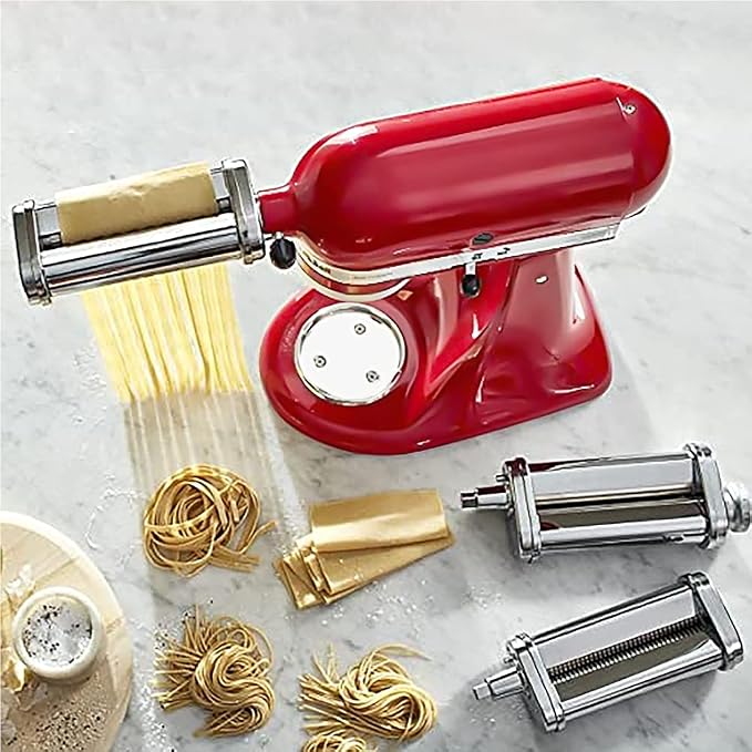 COFUN Pasta Attachment for KitchenAid Stand Mixer, 3 Pcs | 8 Thickness Settings Stainless Steel Pasta Maker with Sheet Roller, Spaghetti & Fettuccine Cutter