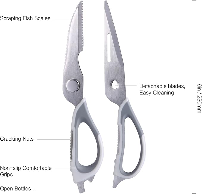 Come Apart Kitchen Scissors for Food, All Purpose Kitchen Shears (Grey) | Easy to Clean, Detachable Blade, Comfort Grip, Multi Functional Cooking Scissors for Meat, Poultry, Fish