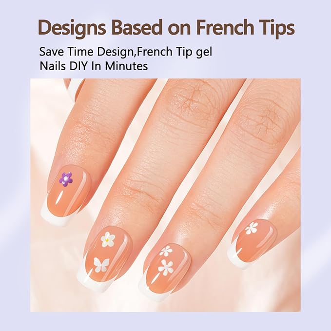 Misssix 150Pcs French Tip Press on Nails Short Square Brown Gel Fake Nails | No Need to File 3 in 1 Tips Pre-lasting, Fake Nails for Nail Art DIY 15 Sizes