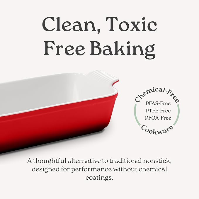 Signature Stoneware Loaf Pan | Non-Stick for Perfect Baking and Bread Making | 1lb Loaf Pan [Deep Red]