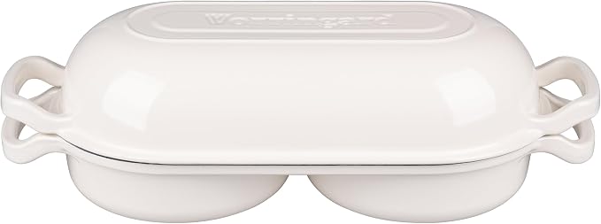 Enameled Cast Iron Double Dutch Oven with Lid, Dual Round Loaf Pan, Bread pan for Homemade Sourdough Bread Baking, White