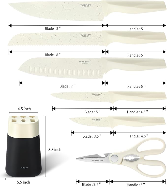 7-Piece Kitchen Knife Set ，Knife Block Sets and High-Carbon Stainless Steel Kitchen Knives for Cooking ，Dishwasher Safe,Ergonomic Handle