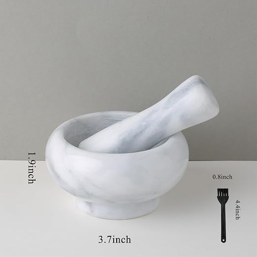 Marble Mortar and Pestle Set, Stone Mortar Pestle Set for Grinding Pills,Spices,Nuts,Guacamole and Herbs, Stone Grinding Bowl,Graceful Kitchen Tools(White)