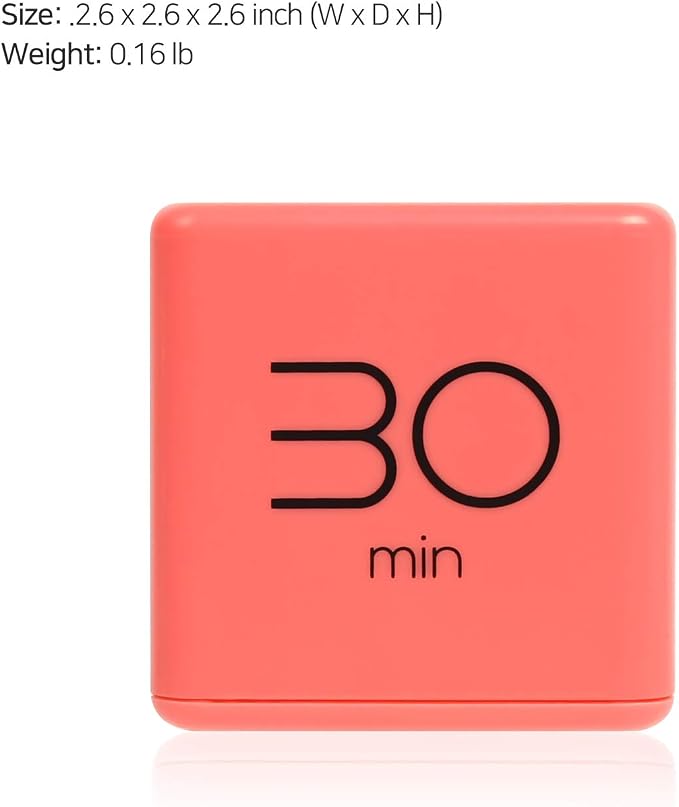 mooas Cube Timer, Flip, Block, Productivity, Time Management (Coral) | 10/30/50/60 Min Countdown Timer, Battery Operated, 2-Level Alarm Vol, Easy to Use, ADHD, Exercise, Study, Cooking