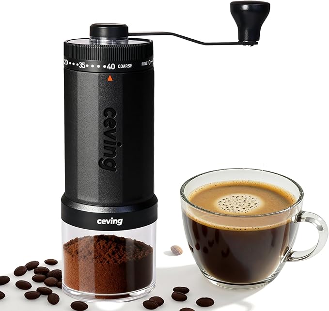 CEVING World's First 60g Large Capacity Manual Coffee Grinder, Black | 40 External Settings, Portable Hand Coffee Bean Mill with Ceramic Conical Burr for Travel, Camping, Drip, Pour Over & Gift