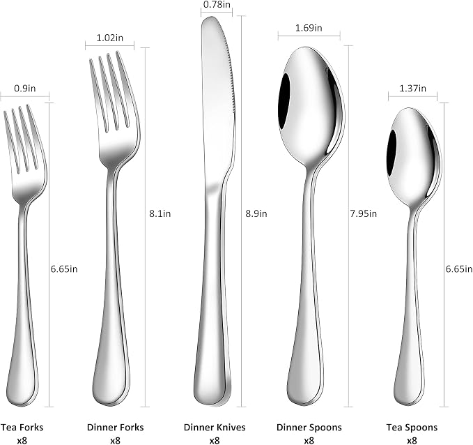 Silverware Set for 8,SANLUNS 40-Pieces Heavy Duty Stainless Steel Flatware Utensils Cutlery Set, Steak Knife/Spoons/Forks, Wedding Housewarming Gift Service for 8,Mirror Polished, Dishwasher Safe