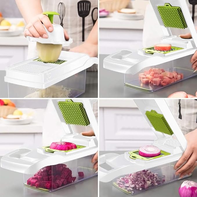 ADOV Mandoline Slicer for Kitchen, Vegetable Chopper with Container, 14 in 1 Multifunctional Food Chopper, 7 Blade Onion Cucumber Slicer Vegetable Cutter for Salad, Potato Essential Kitchen Gadgets