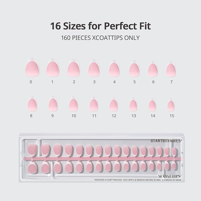 BTArtboxnails XCOATTIPS White French Tip Press On Nails, XS Oval, Pink | Lamp-Curable, 4-Week Wear, Salon Quality Value at Home, Natural Nail Look, Easy-to-Apply for Beginners, 160Ct Nail Tips Only