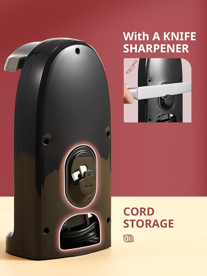 Reemix Electric Can Opener, Automatic Can Opener | One-Touch Operation, Knife Sharpener and Bottle Opener 3 in 1, Easy Clean Kitchen Tool for Home Use