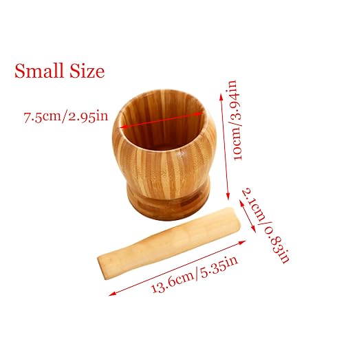 Wooden Pestle and Mortar Bamboo Bowl Set Guacamole Bowl Shell Garlic Pepper Press Mincer Grinder Chopper Crusher Molcajete Mixer for Guacamole,Herbs,Spices,Garlic,Medicine Pills,Seeds - Small