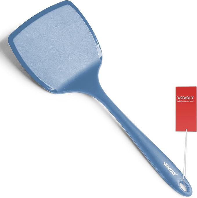 Silicone Pancake Spatula Turner with Lengthened Handle& Seamless Design, Heat Resistant Cooking Spatulas for Nonstick Cookware, Large Flexible Kitchen Utensils, Flipper for Egg, Pancake, Starry Blue