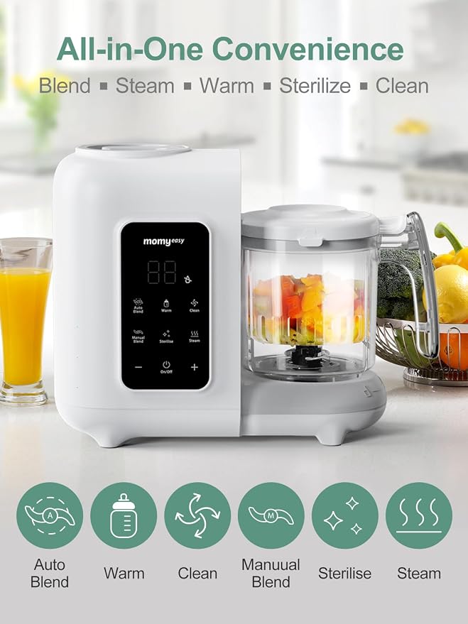 MOMYEASY Baby Food Maker, Baby Food Processor with Steam & Grinding | Auto Cooking Self-Cleaning, 5 in 1 Baby Food Steamer and Puree Blender, Healthy Homemade Baby Puree, BPA-Free